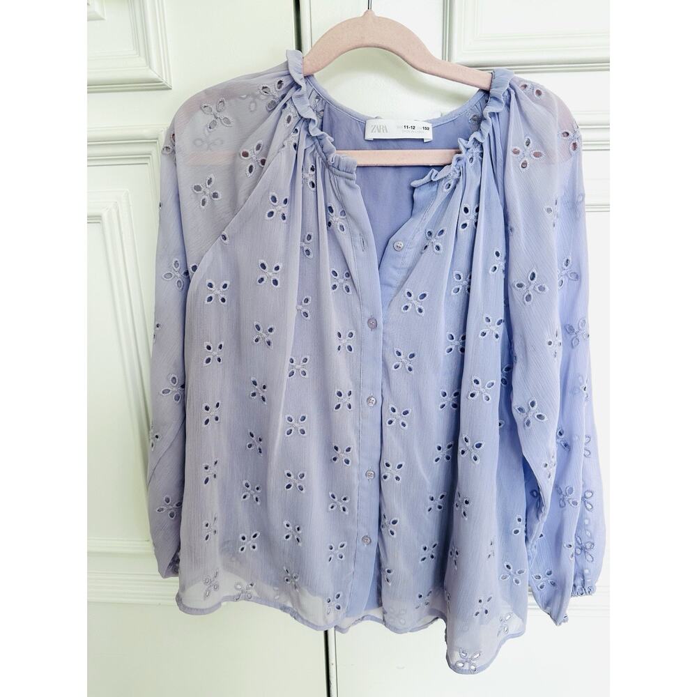 Zara Girls Long-sleeved Eyelet Lavender/purple Blouse Size 11–12